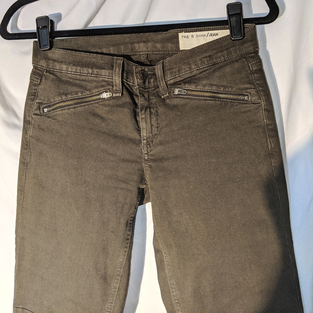 Rag & Bone Distressed Olive Ridley Moto Jeans, 25 - Picture 2 of 6